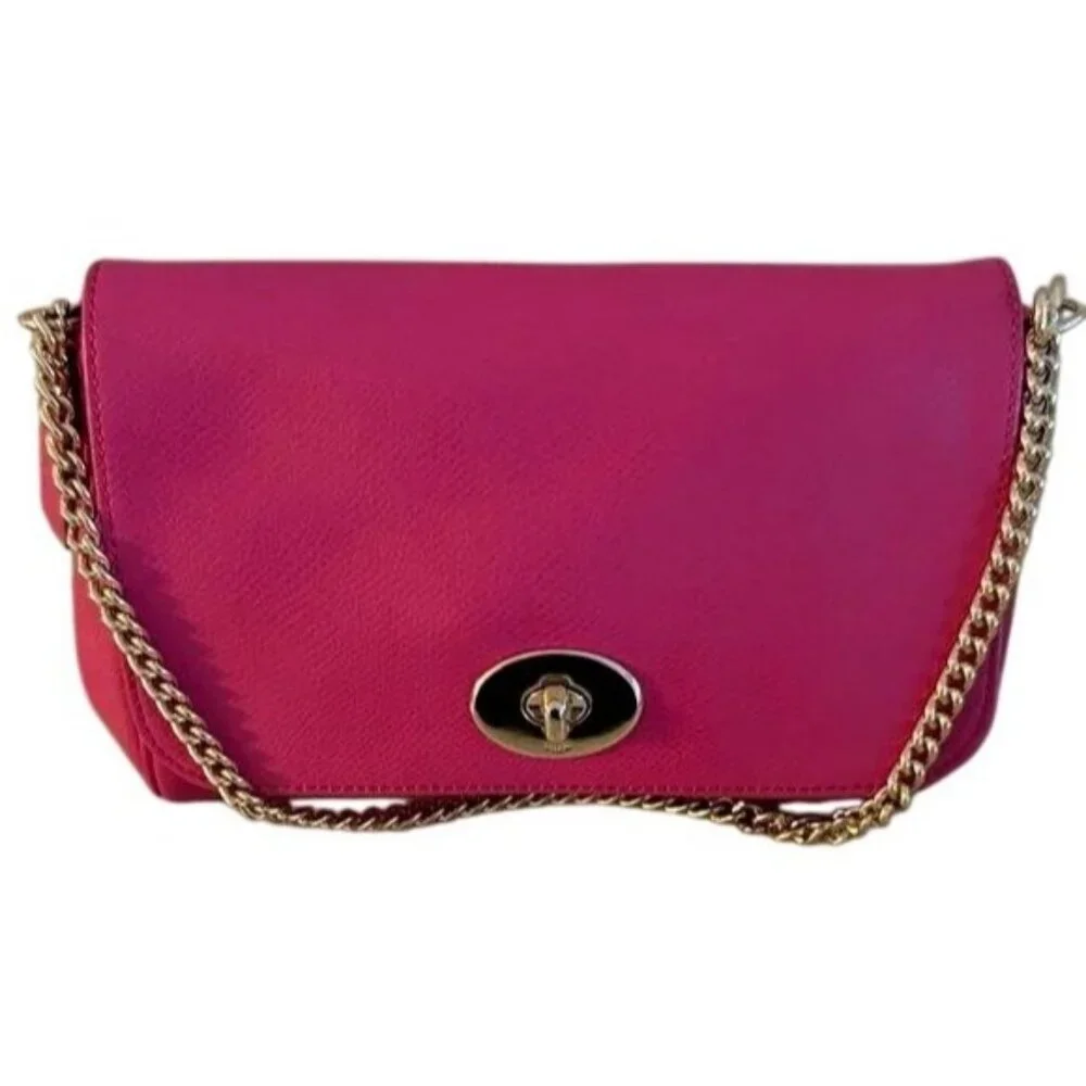 Coach Pink Cross grain Leather Mini Ruby Turn Lock Crossbody Handbag